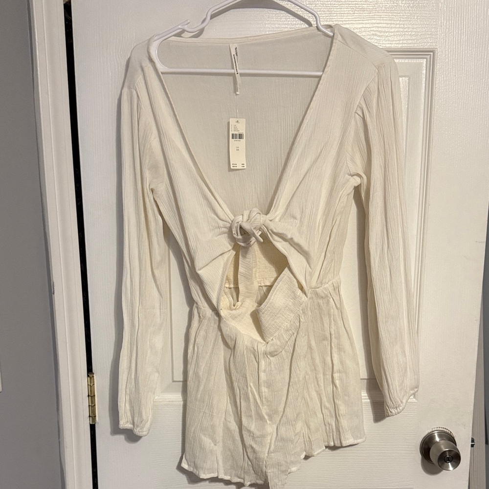 Anthropologie Cream Lightweight Textured romper